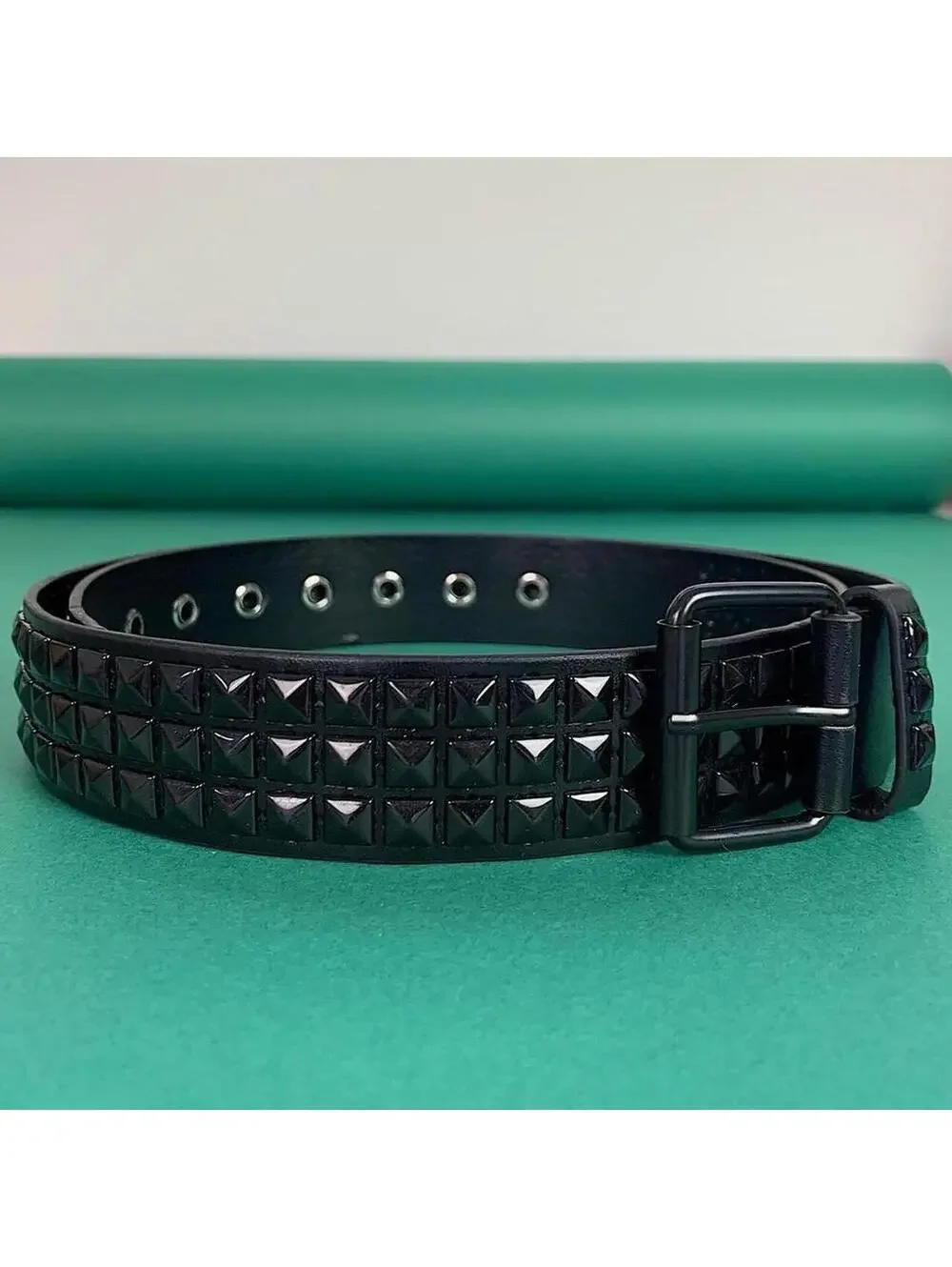 Vintage y2k 2000s Punk Style Diamond Studded black essential belt. Goth emo